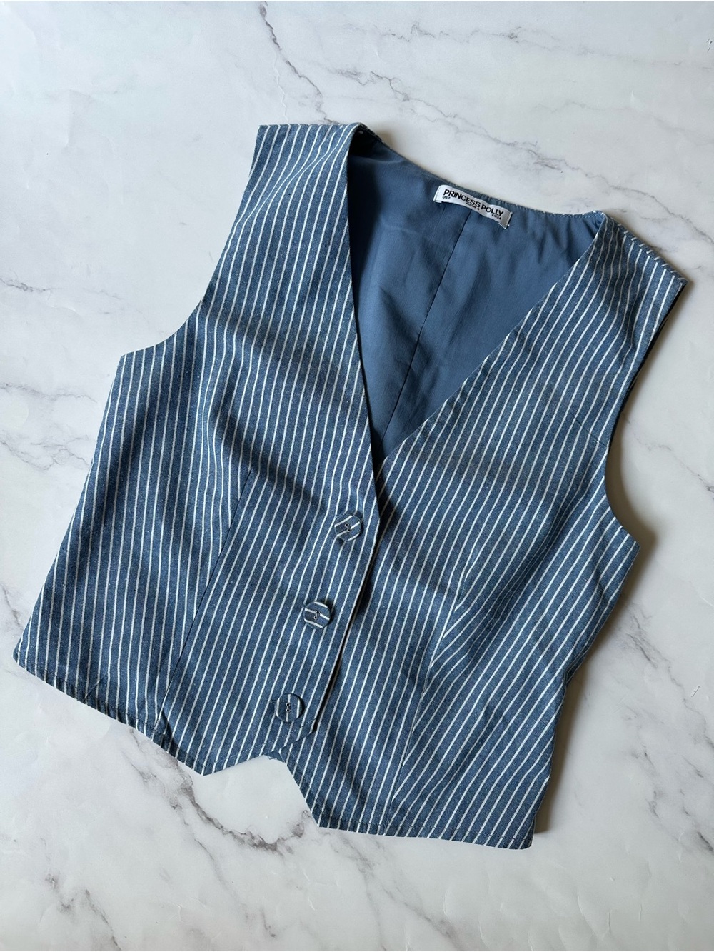 Princess Polly US 2 Veridian Vest Blue Stripe
